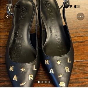 NWT New Karl lagerfeld black pointed toe sling back pumps